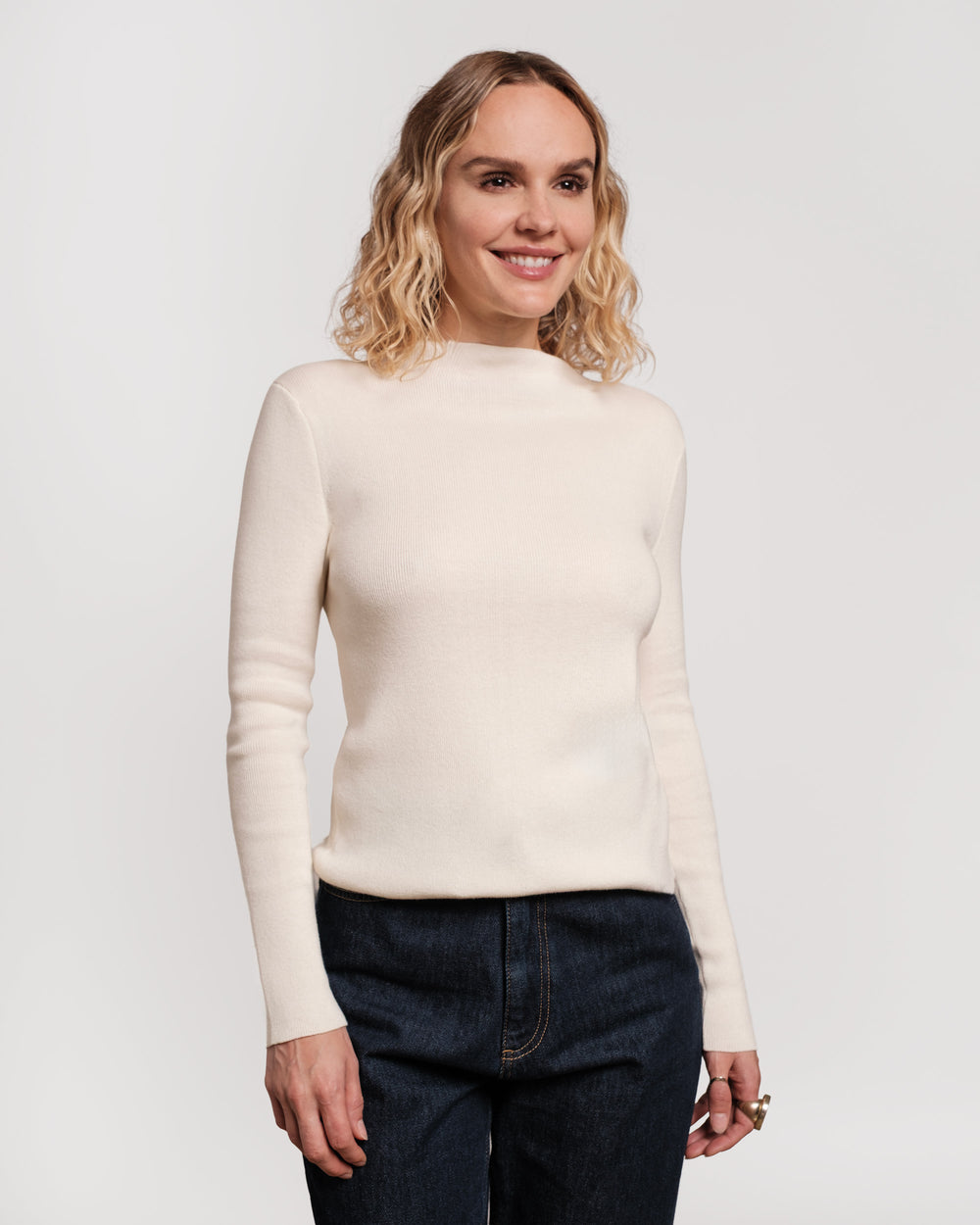 Marie Long Sleeve Merino Sweater - Oyster Sweater Frances Valentine