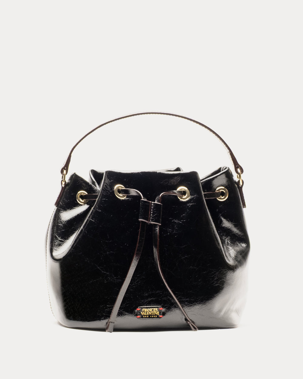 Medium Minnie Bucket - Crinkled Leather Black Bucket Bag Frances Valentine