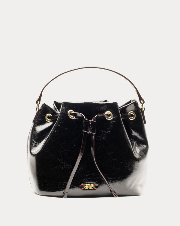 Medium Minnie Bucket - Crinkled Leather Black Bucket Bag Frances Valentine