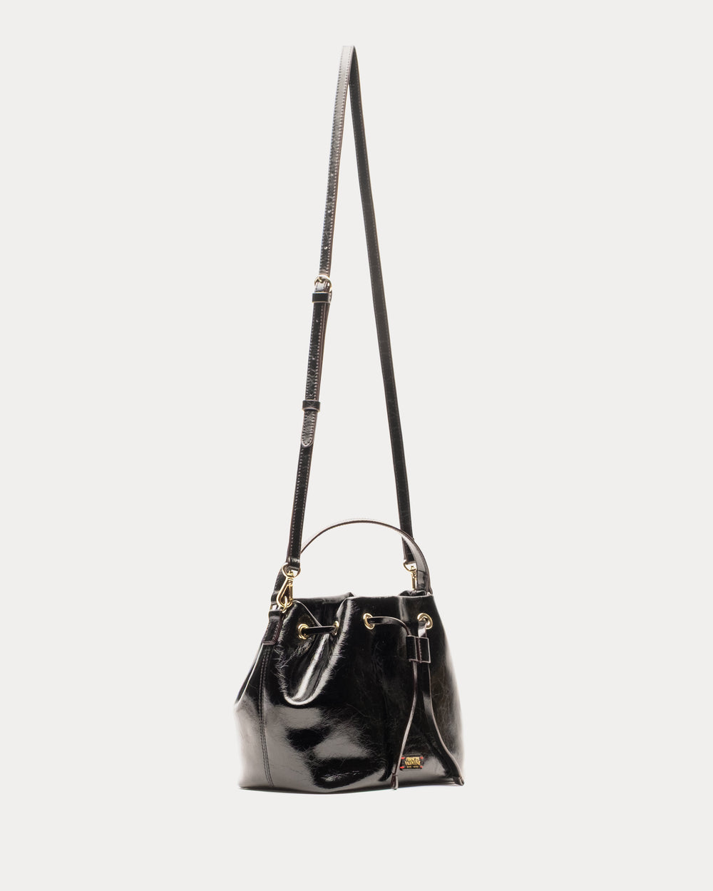 Medium Minnie Bucket - Crinkled Leather Black Bucket Bag Frances Valentine