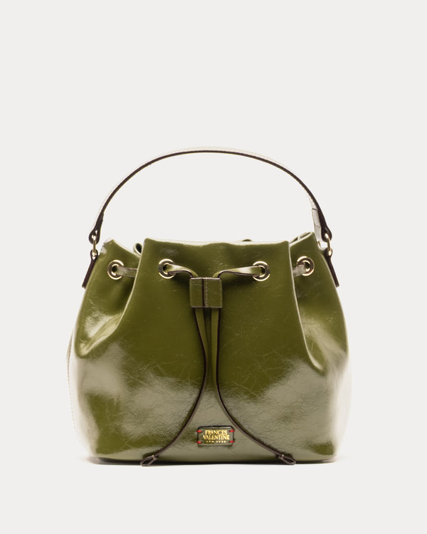 Medium Minnie Bucket - Crinkled Leather Olive Bucket Bag Frances Valentine