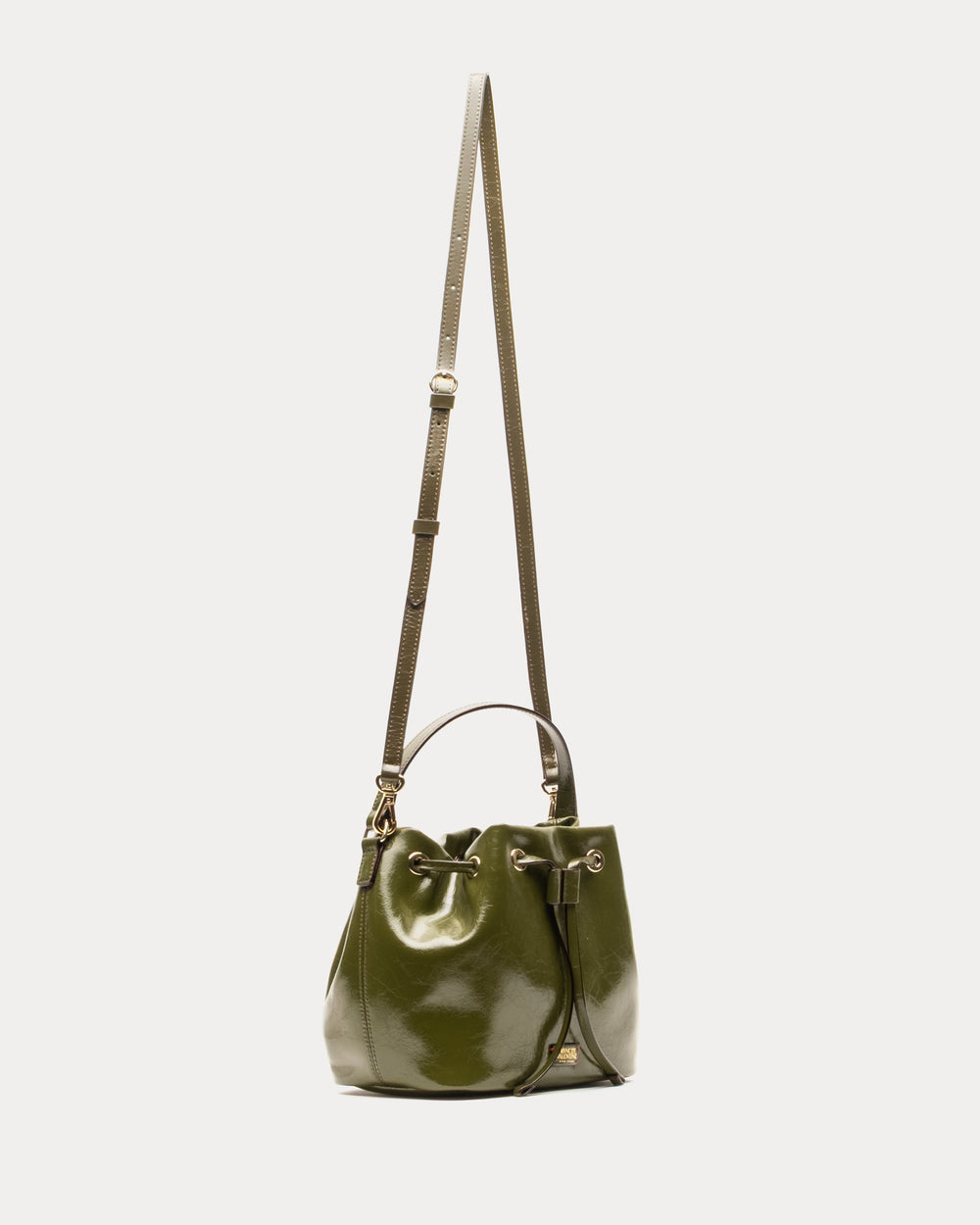 Medium Minnie Bucket - Crinkled Leather Olive Bucket Bag Frances Valentine