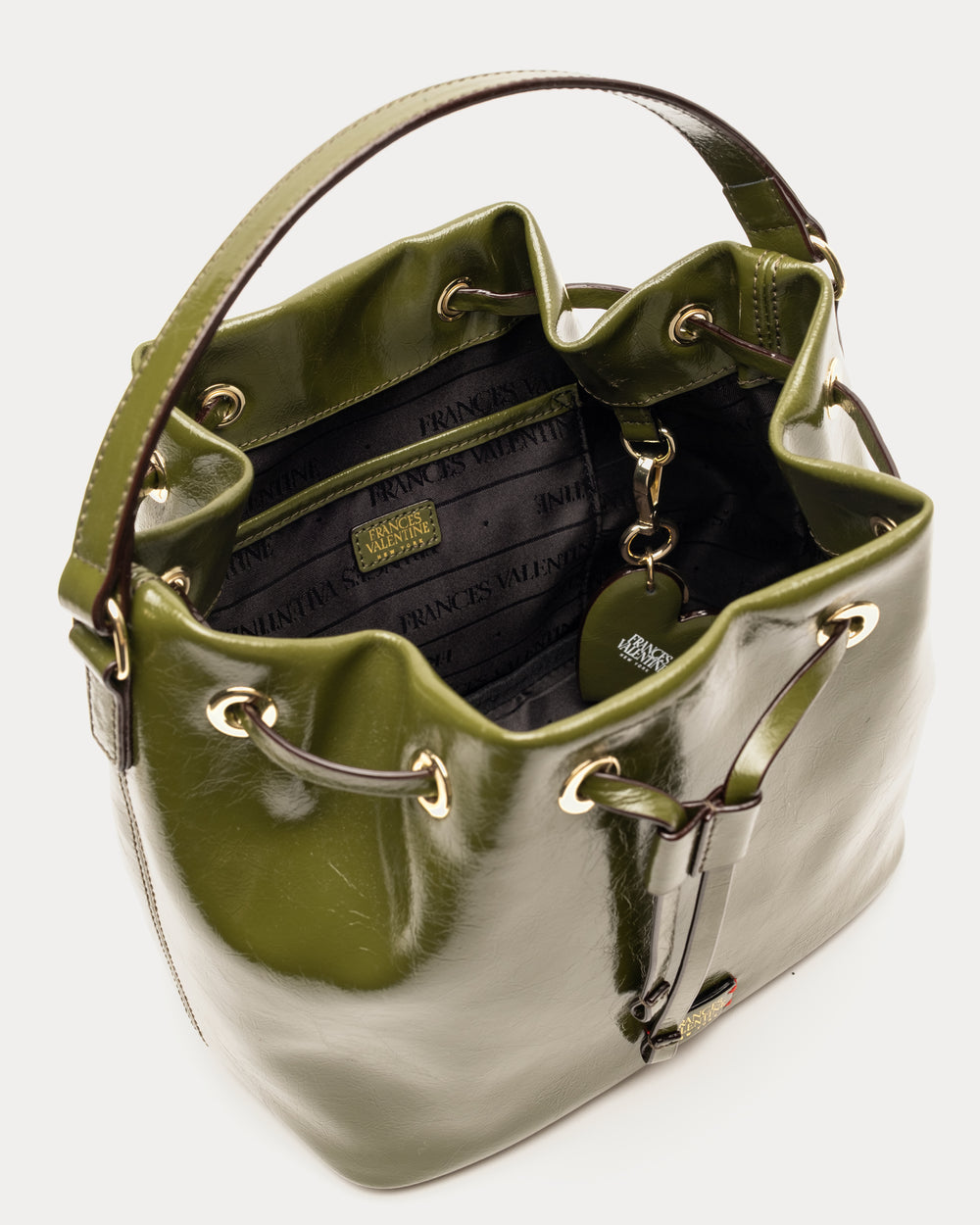 Medium Minnie Bucket - Crinkled Leather Olive Bucket Bag Frances Valentine
