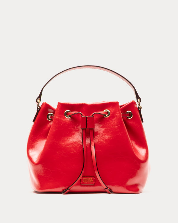 Medium Minnie Bucket - Crinkled Leather Red Bucket Bag Frances Valentine