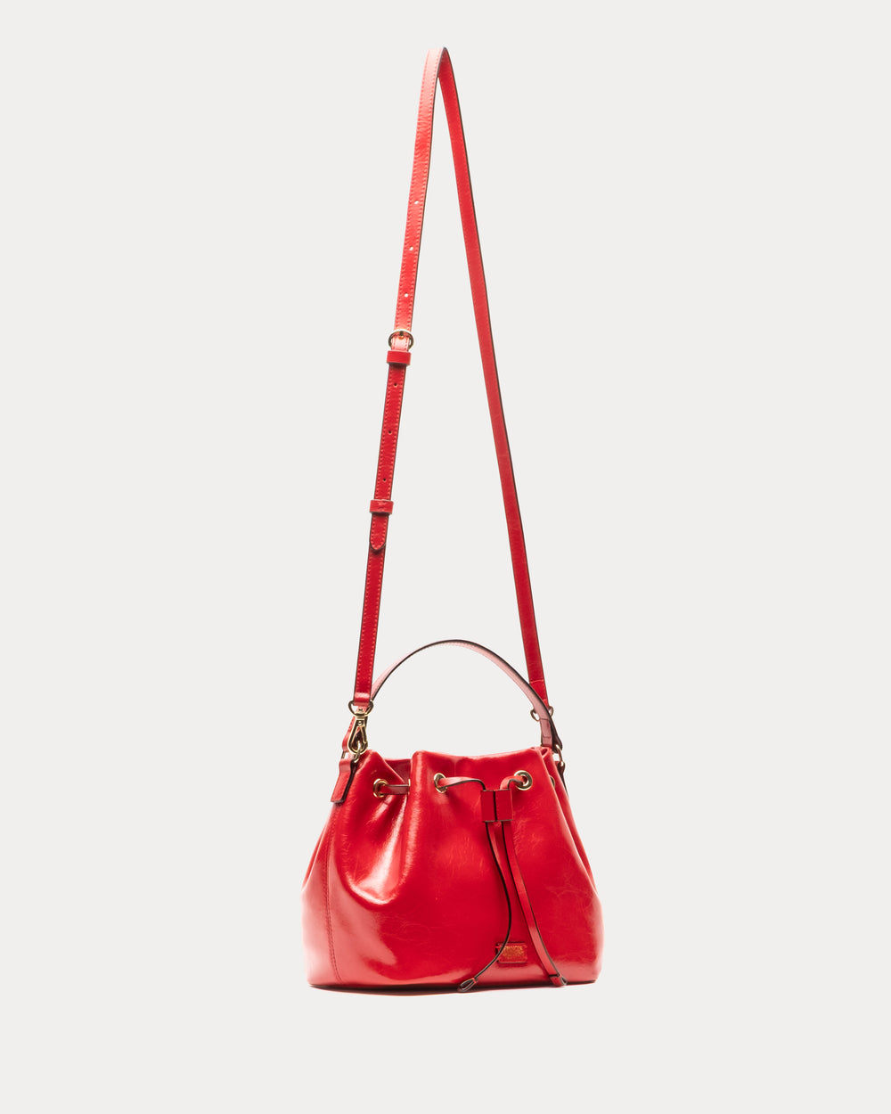 Medium Minnie Bucket - Crinkled Leather Red Bucket Bag Frances Valentine