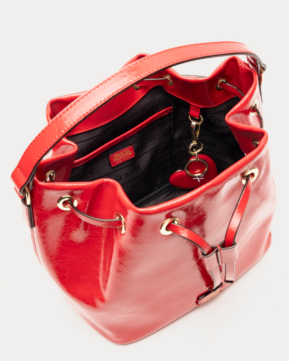 Medium Minnie Bucket - Crinkled Leather Red Bucket Bag Frances Valentine