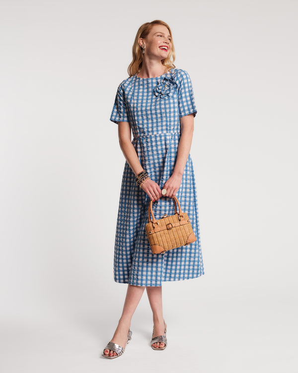 Michelle Gingham Midi Dress - Blue Dresses Frances Valentine