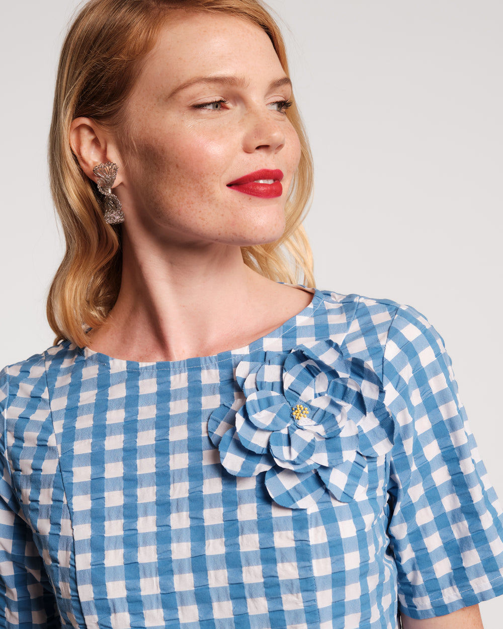 Michelle Gingham Midi Dress - Blue Dresses Frances Valentine