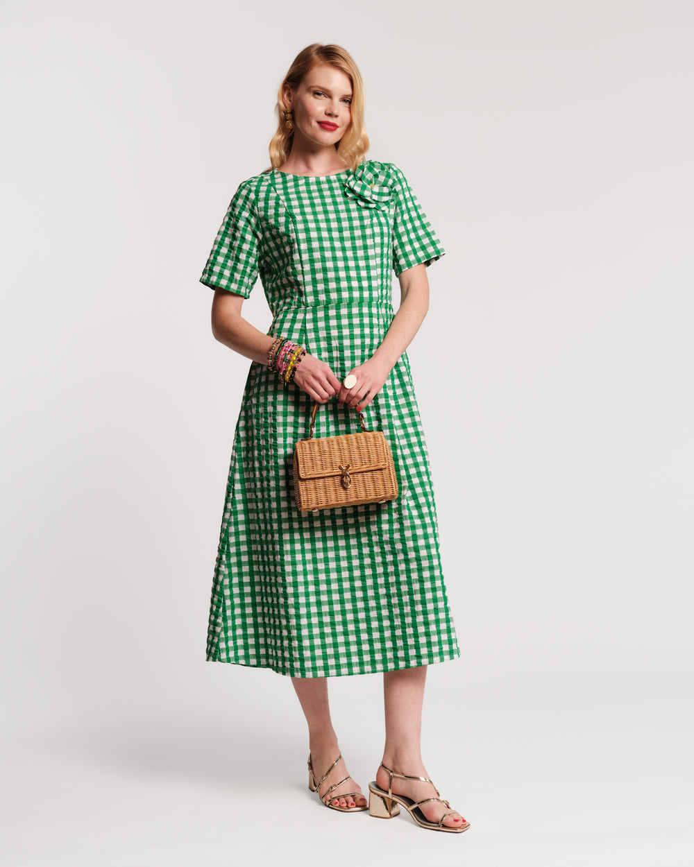 Michelle Gingham Midi Dress - Green Dresses Frances Valentine
