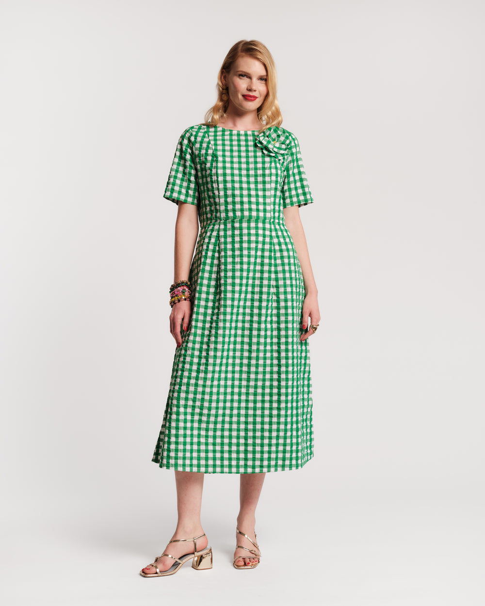 Michelle Gingham Midi Dress - Green Dresses Frances Valentine