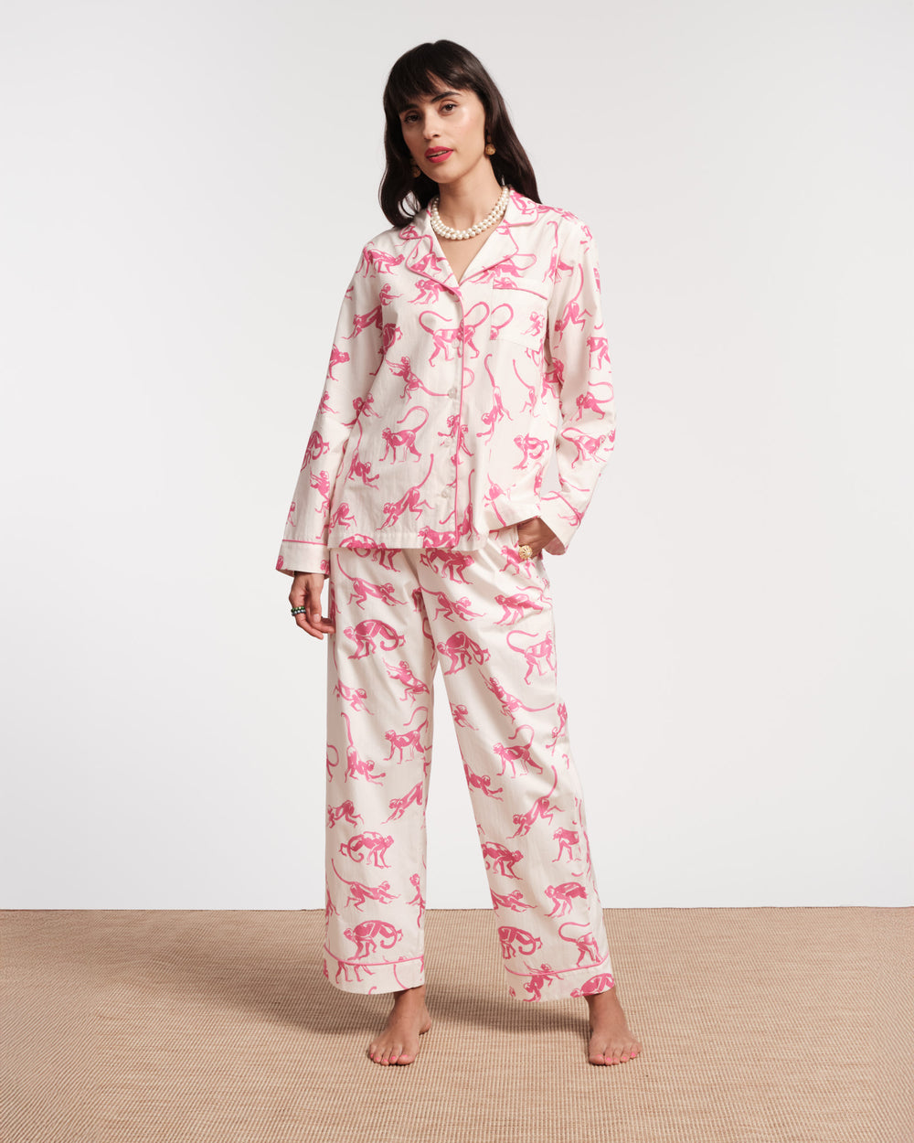 Teddy Pajama Top - Pink Monkey Pajamas Frances Valentine