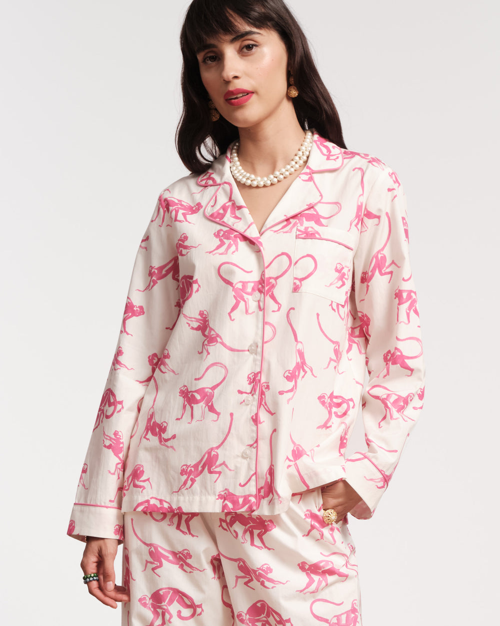 Teddy Pajama Top - Pink Monkey Pajamas Frances Valentine