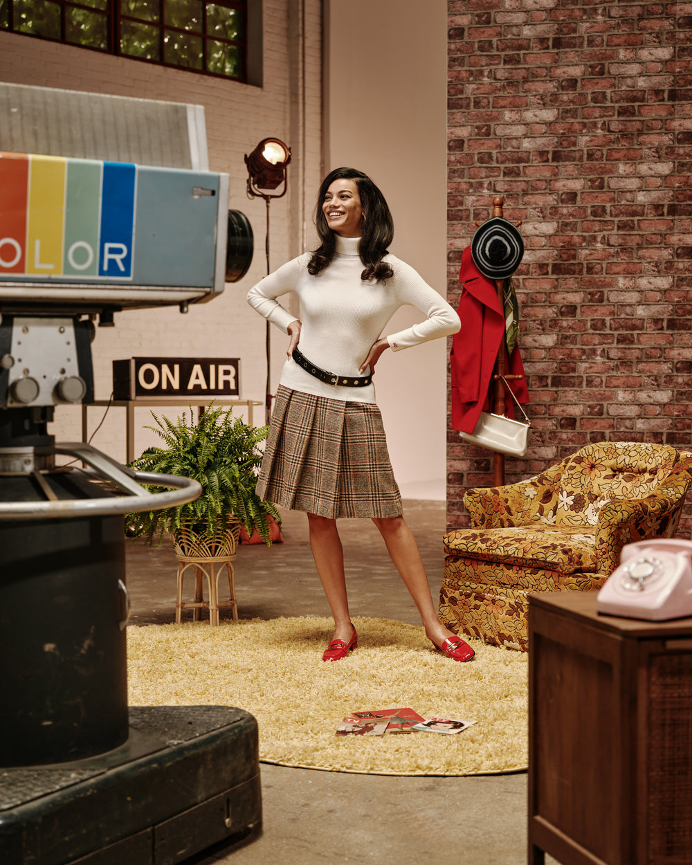 Pleated Mini Skirt - Windowpane Plaid Skirts Frances Valentine