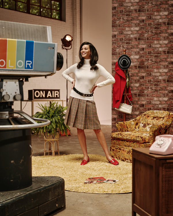 Pleated Mini Skirt - Windowpane Plaid Skirts Frances Valentine