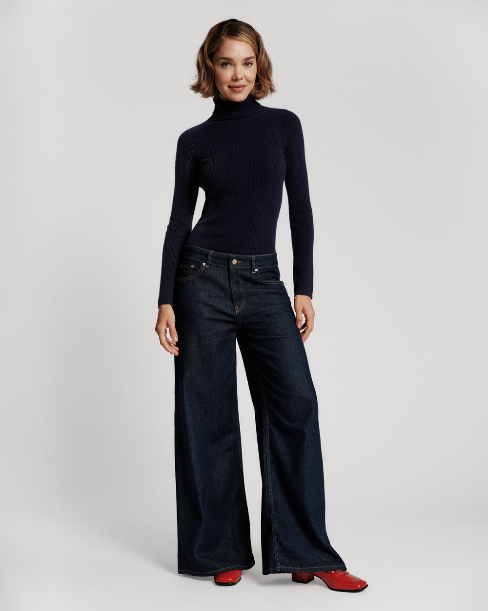 Merino Wool Blend Turtleneck - Navy Sweater Frances Valentine