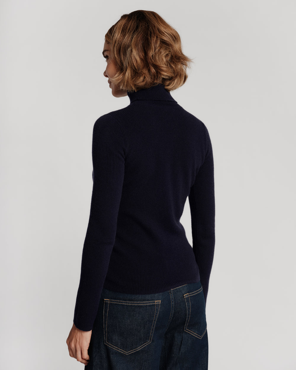 Merino Wool Blend Turtleneck - Navy Sweater Frances Valentine