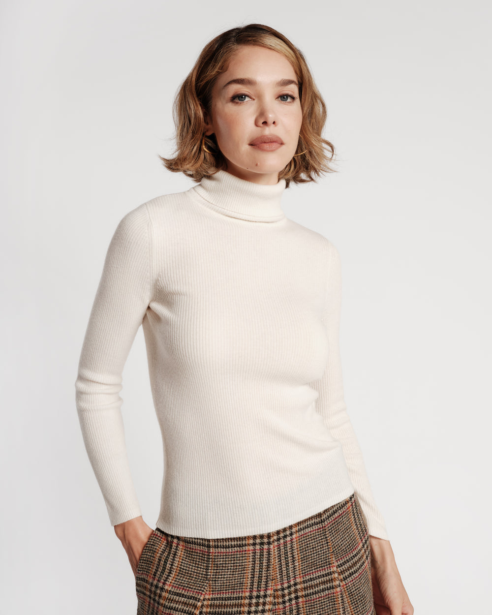 Merino Wool Blend Turtleneck - Oyster Shirt Frances Valentine
