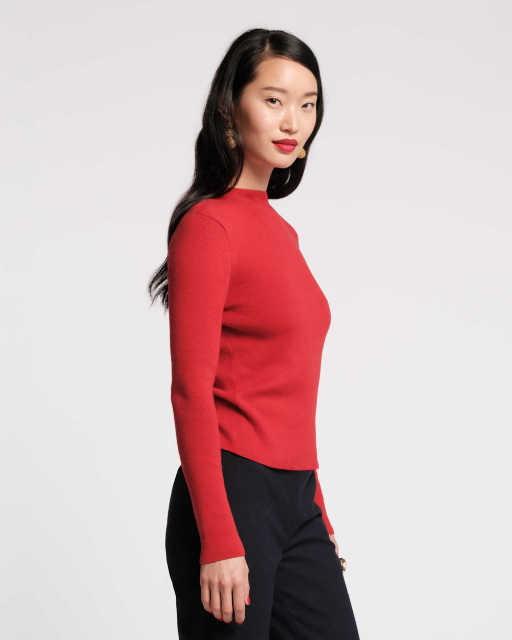 Marie Long Sleeve Cotton Sweater - Red Sweater Frances Valentine