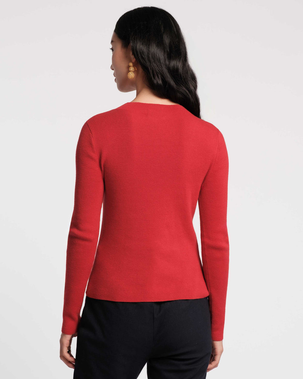 Marie Long Sleeve Cotton Sweater - Red Sweater Frances Valentine