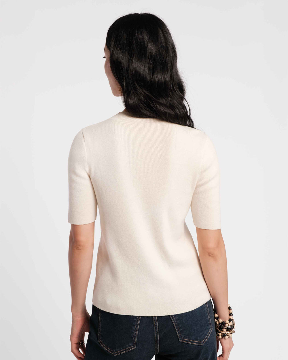 Marie Cotton Short Sleeve Sweater - Oyster Sweater Frances Valentine