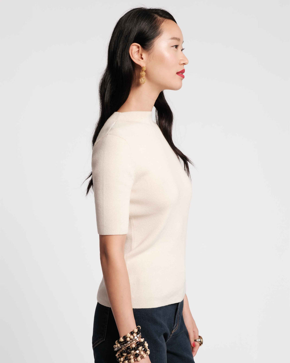 Marie Cotton Short Sleeve Sweater - Oyster Sweater Frances Valentine