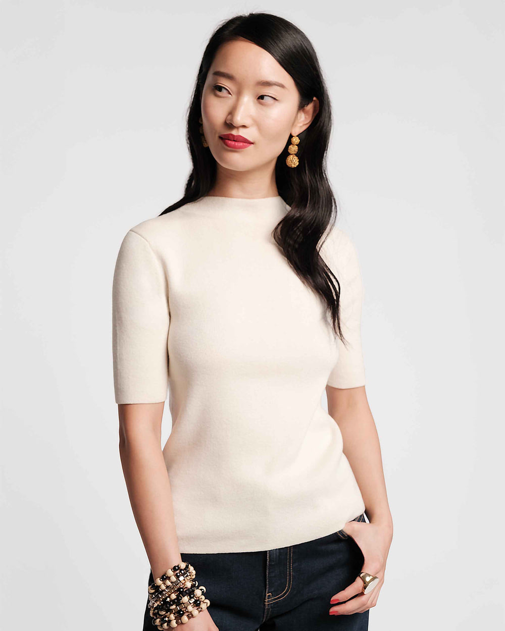 Marie Cotton Short Sleeve Sweater - Oyster Sweater Frances Valentine