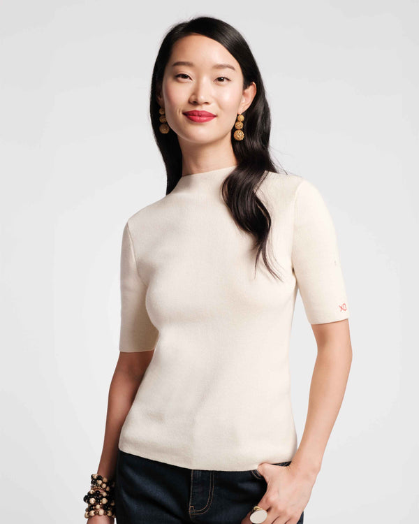 Marie Cotton Short Sleeve Sweater - Oyster Sweater Frances Valentine