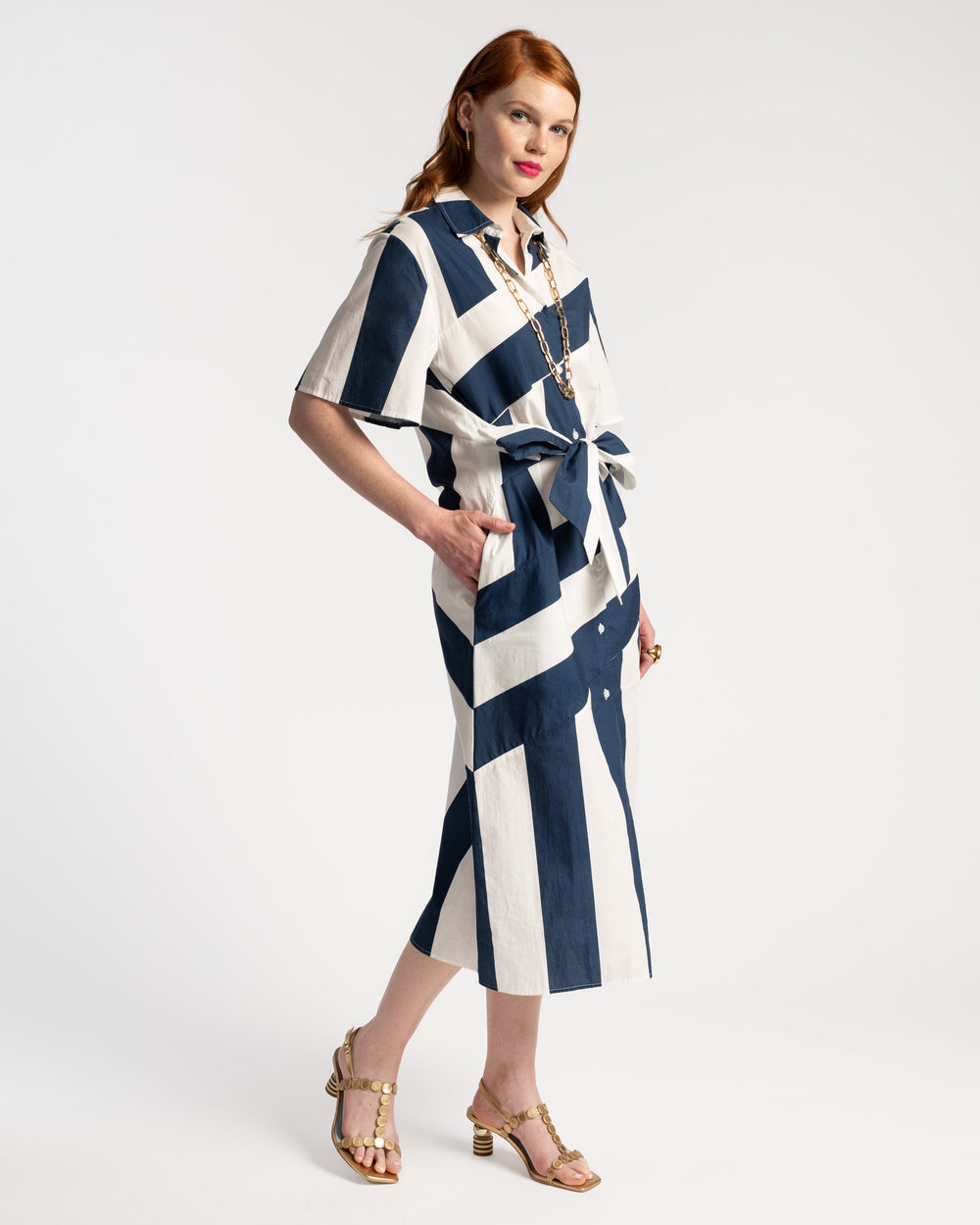 Amanda Stripe Shirtdress - Navy White Dresses Frances Valentine