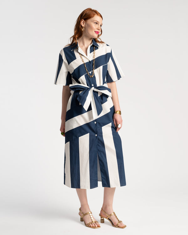 Amanda Stripe Shirtdress - Navy White Dresses Frances Valentine
