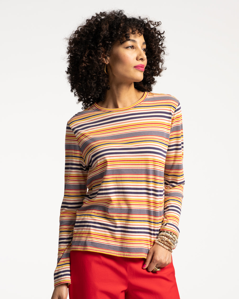 Long Sleeve Striped Shirt - Regatta Stripe Navy Yellow Tops Frances Valentine