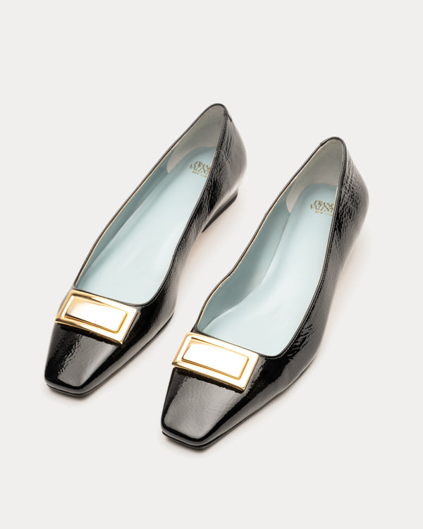 Midge Flat Crinkled Leather - Black Flats Frances Valentine