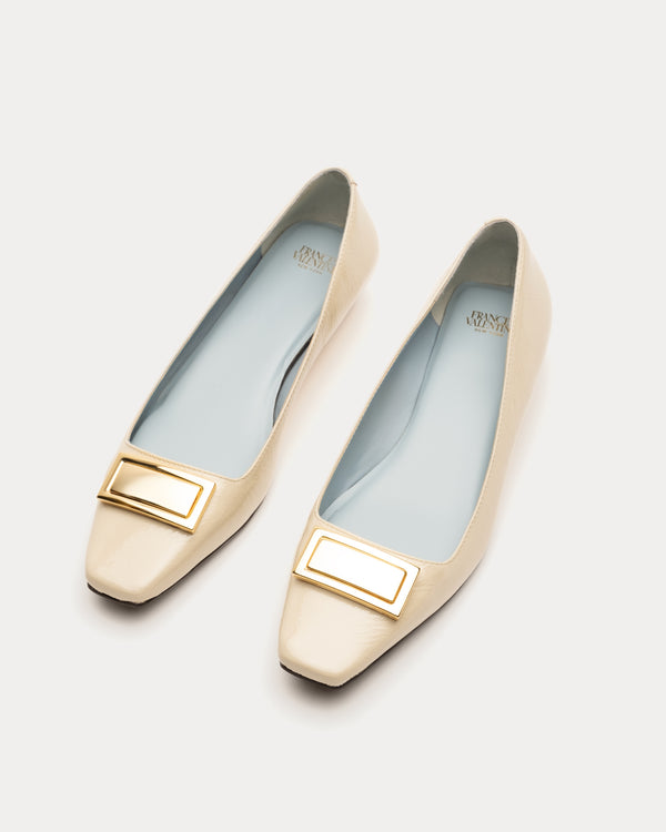 Midge Flat Crinkled Leather - Oyster Flats Frances Valentine