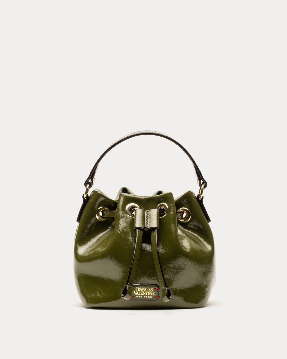 Minnie Bucket - Crinkled Leather Olive Bucket Bag Frances Valentine