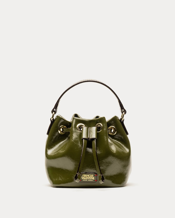 Minnie Bucket - Crinkled Leather Olive Bucket Bag Frances Valentine