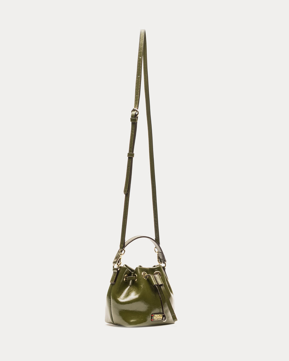 Minnie Bucket - Crinkled Leather Olive Bucket Bag Frances Valentine