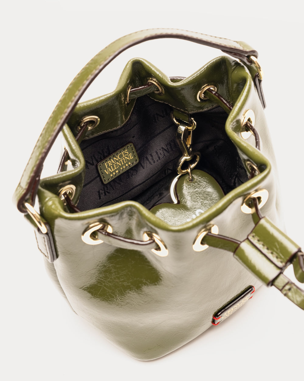 Minnie Bucket - Crinkled Leather Olive Bucket Bag Frances Valentine