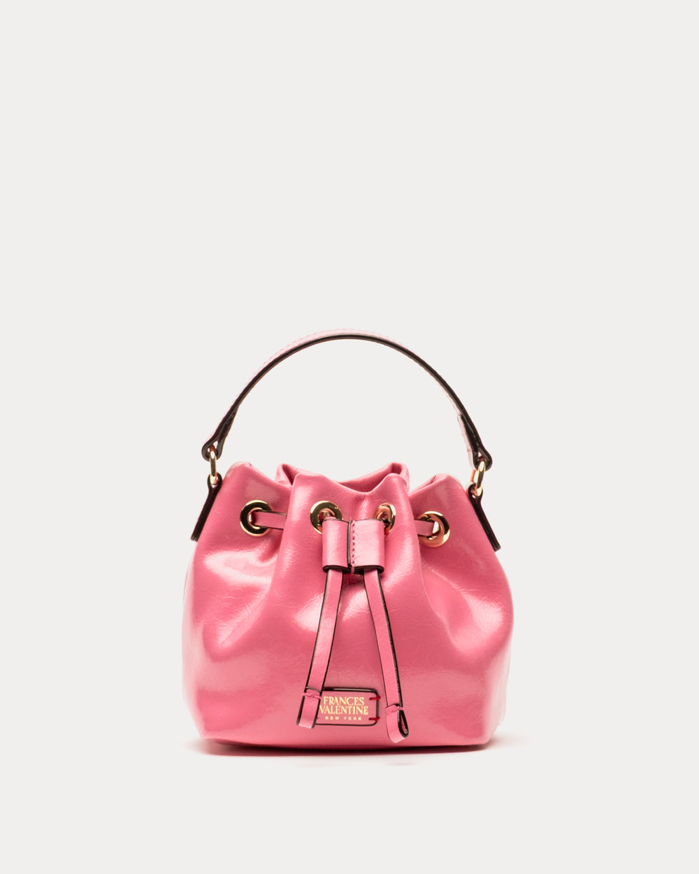 Minnie Bucket - Crinkled Leather Pink Bucket Bag Frances Valentine