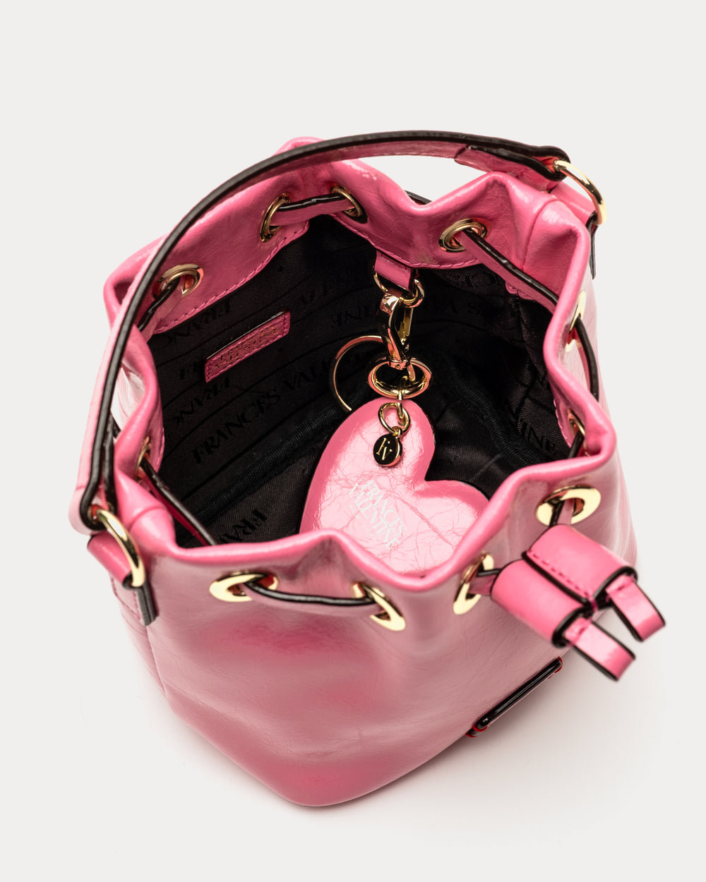 Minnie Bucket - Crinkled Leather Pink Bucket Bag Frances Valentine