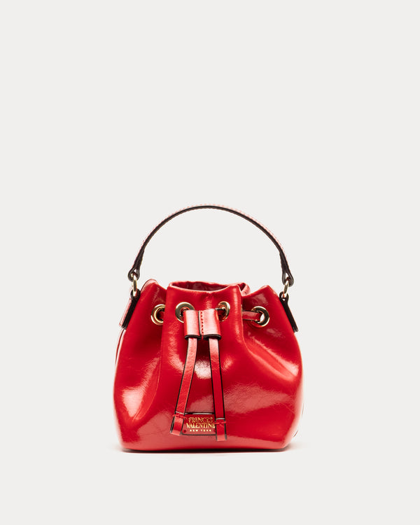 Minnie Bucket - Crinkled Leather Red Bucket Bag Frances Valentine