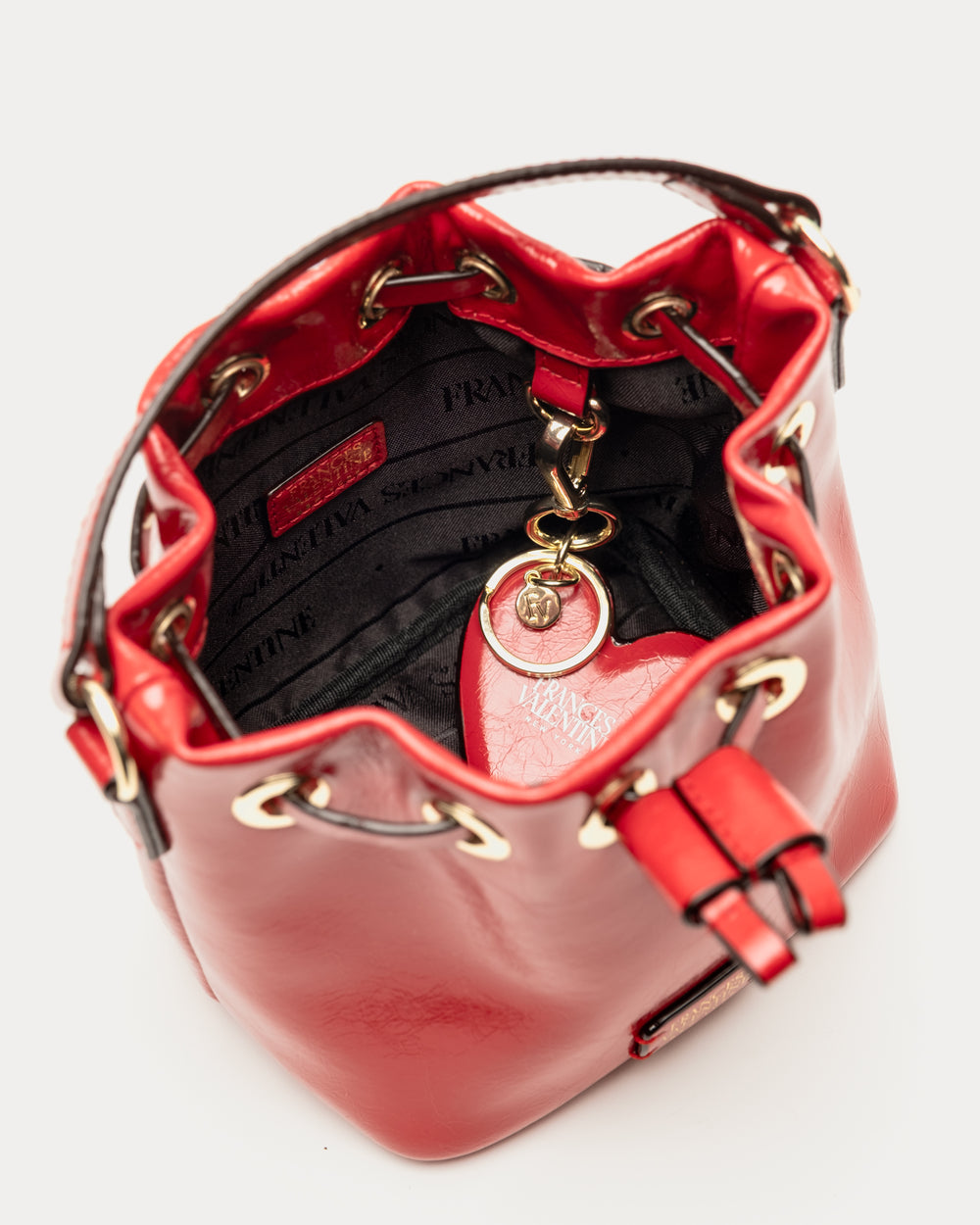 Minnie Bucket - Crinkled Leather Red Bucket Bag Frances Valentine