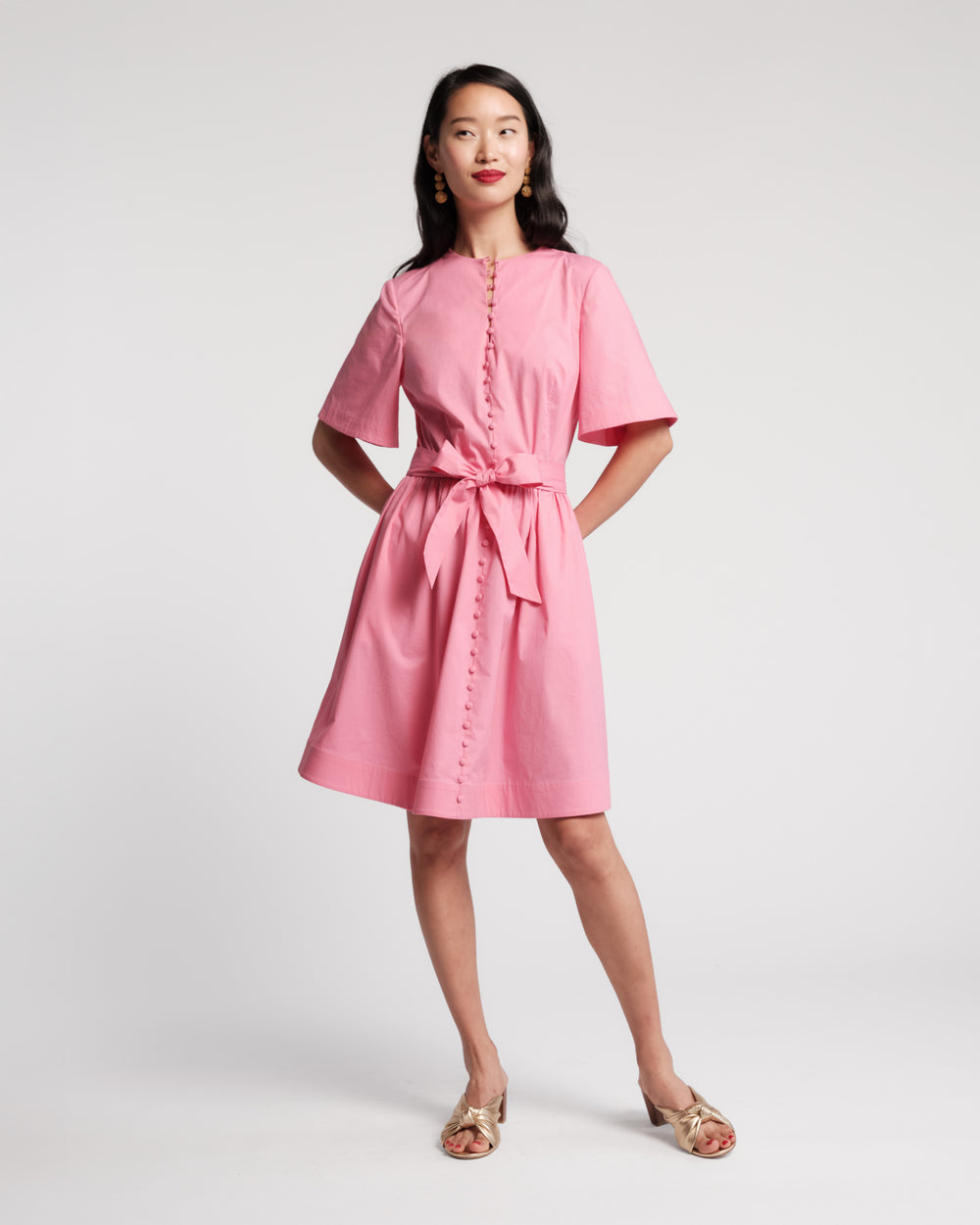 Nancy Dress Solid Poplin Cotton Blend Pink Dresses Frances Valentine