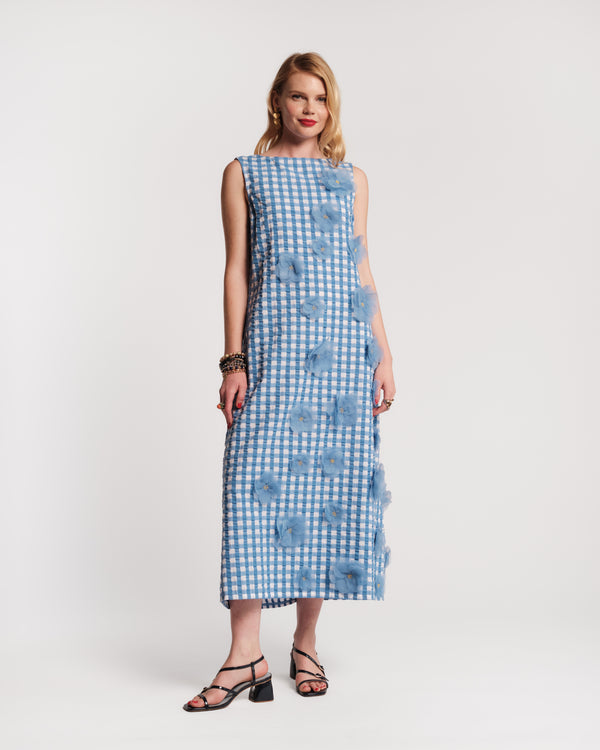 Origami Gingham Dress - Blue Dresses Frances Valentine