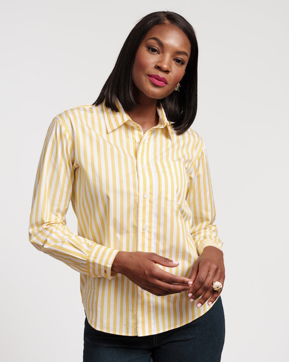 Perfect Button Down - Stripe Yellow Tops Frances Valentine