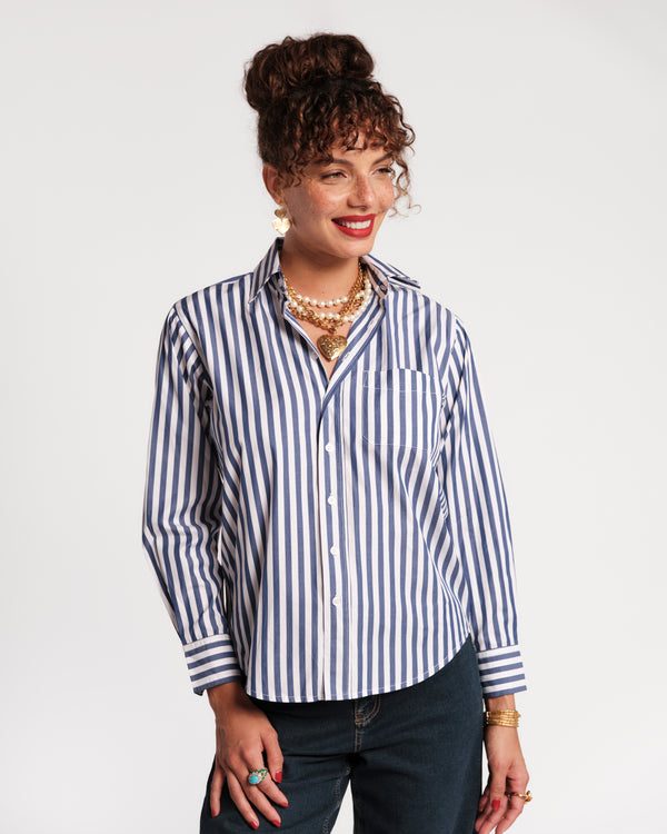 Perfect Button Down - Stripe Navy Tops Frances Valentine