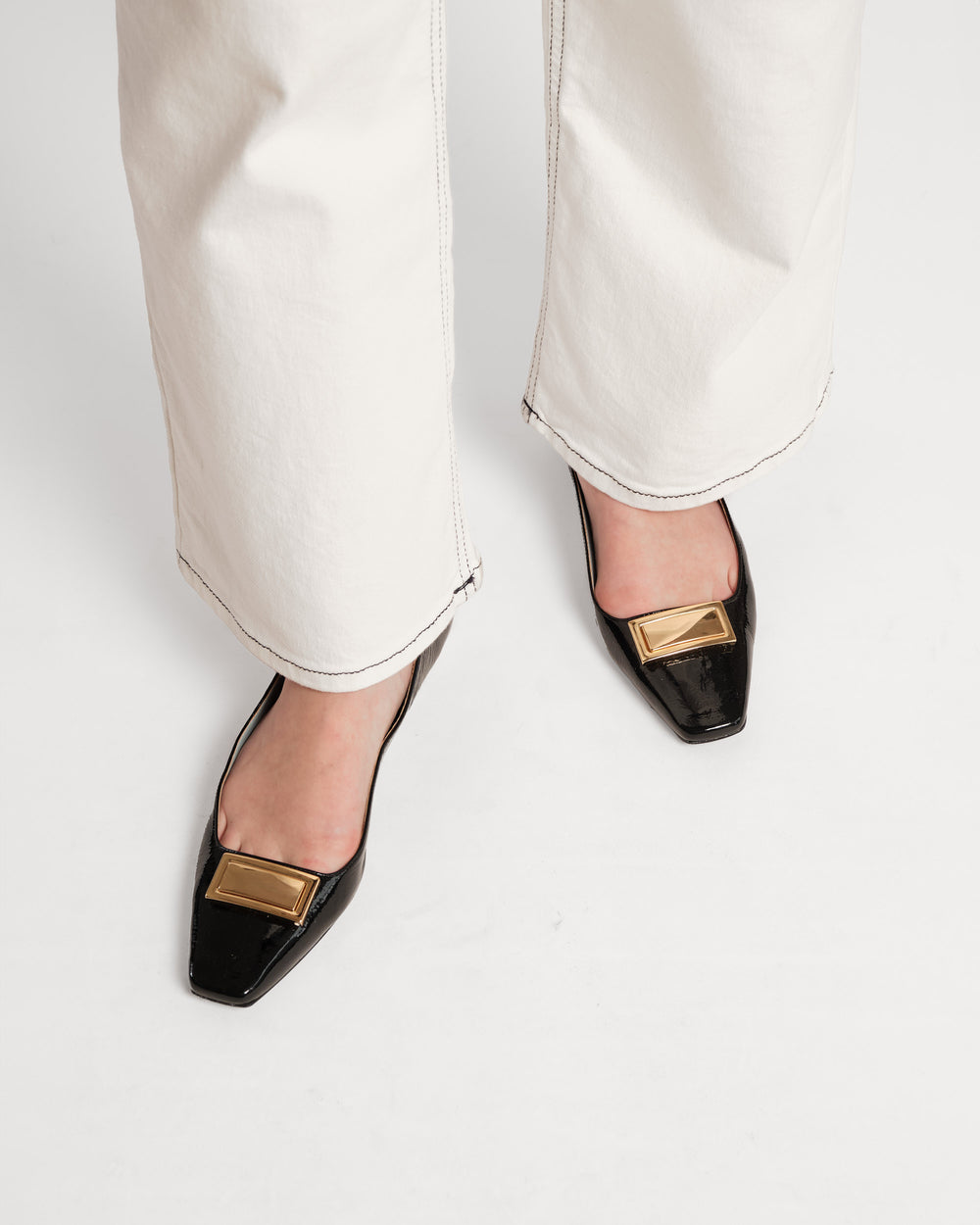 Midge Flat Crinkled Leather - Black Flats Frances Valentine