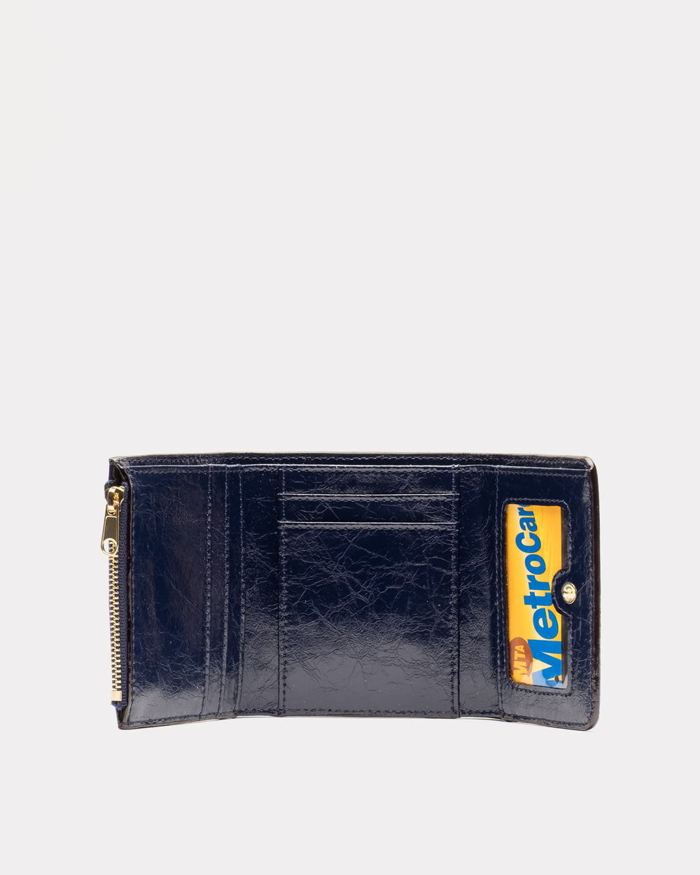 Perfect Wallet - Crinkled Leather Navy Wallet Frances Valentine