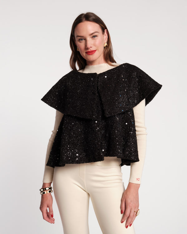 Peyton Sequin Swing Jacket - Black Coats & Jackets Frances Valentine