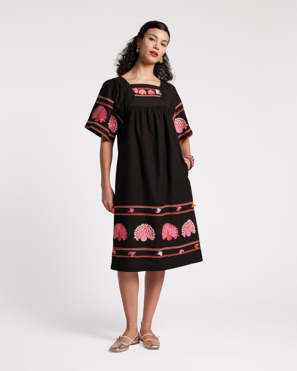 Picnic Midi Dress - Peacock Black Dresses Frances Valentine