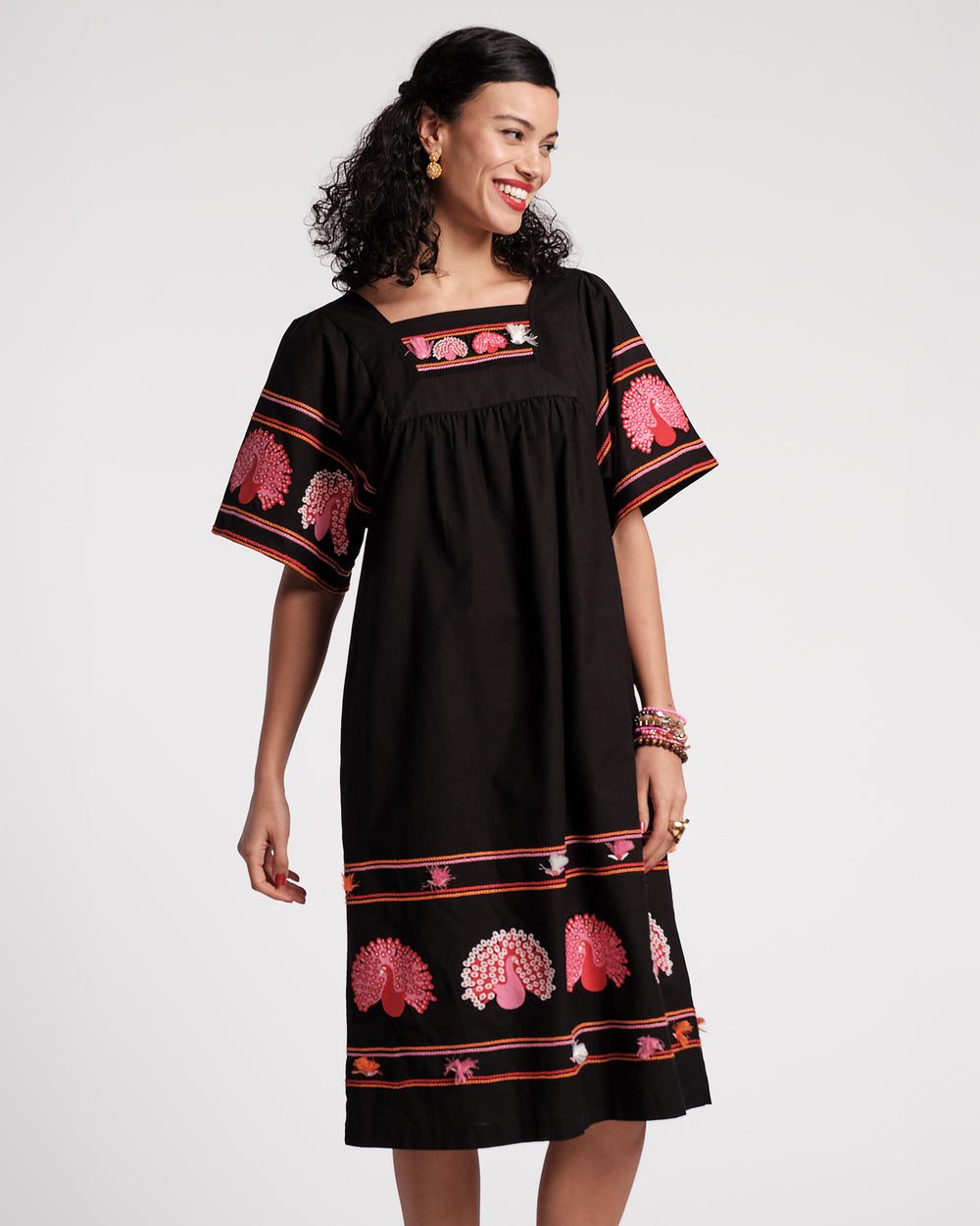 Picnic Midi Dress - Peacock Black Dresses Frances Valentine