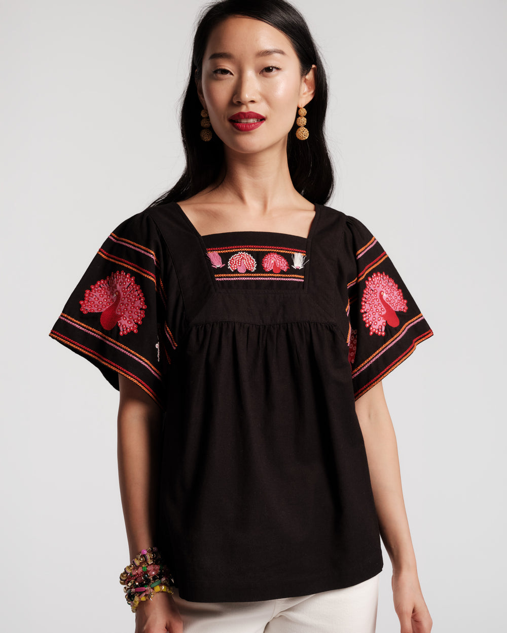 Picnic Top - Peacock Black Shirt Frances Valentine